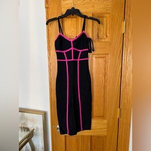 BCBGMaxAzria Black and Pink Midi Dress